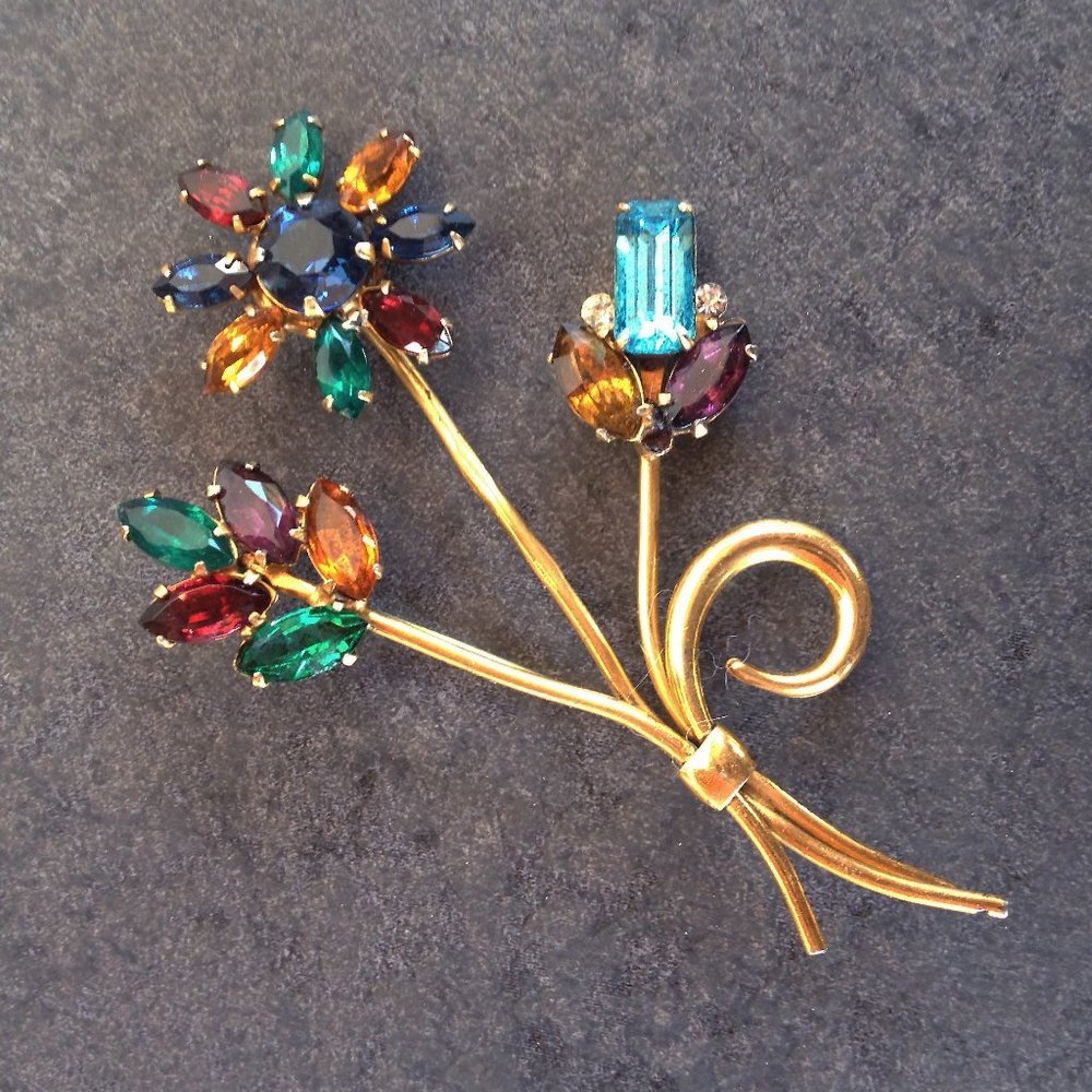 Vintage 40's Sterling/Gold Floral Brooch by Coro